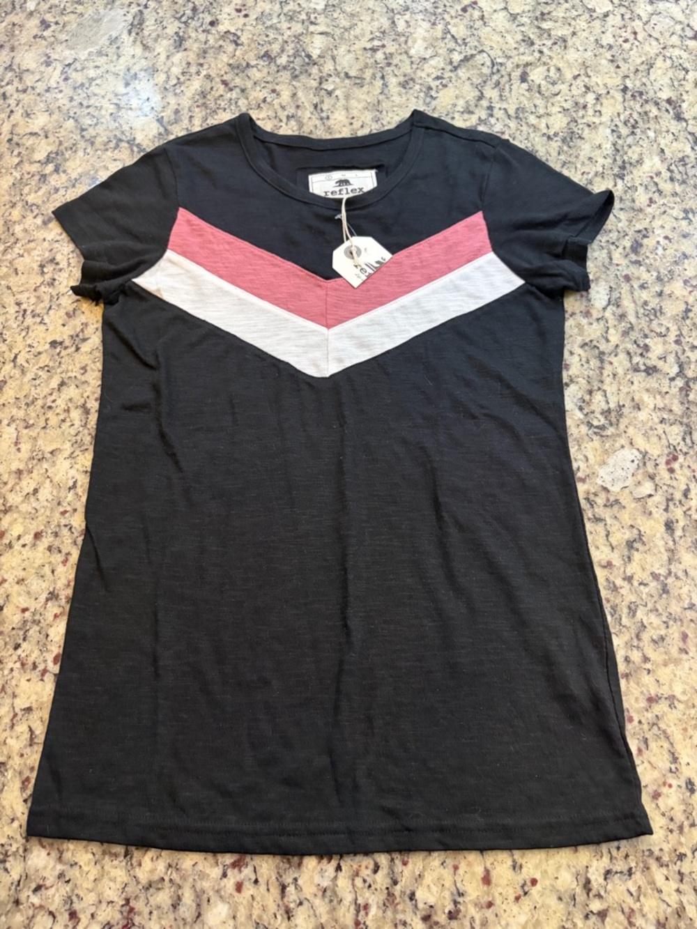 Reflex Black Tee with Pink and White Chevron